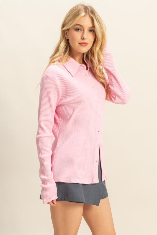 Bubble Pink Textured Long Sleeve Top
