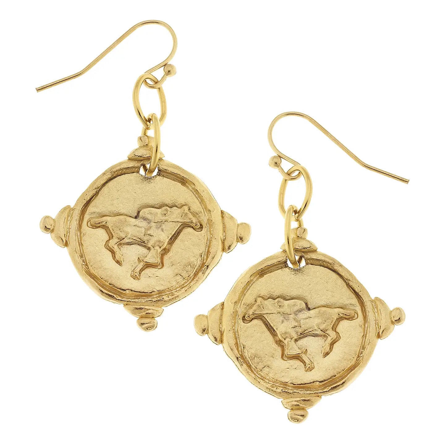 Susan Shaw Gold Intaglio Race Horse Earrings