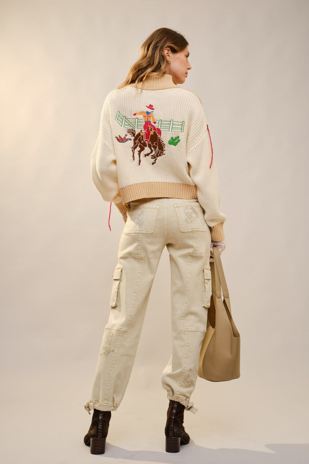 Western Embroidered Mock Neck Sweater