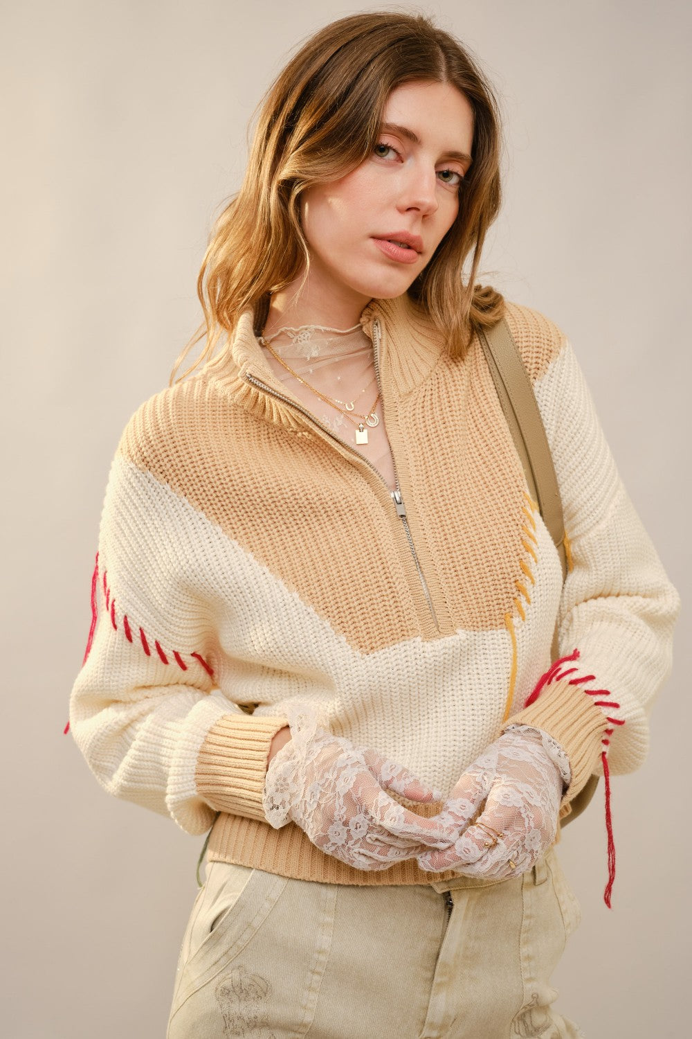 Western Embroidered Mock Neck Sweater