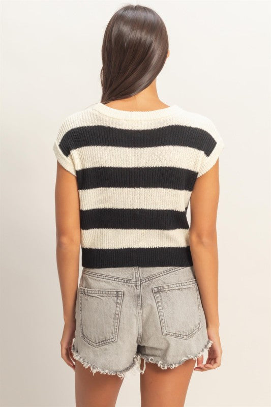 Black Striped Ribbed Knit Top