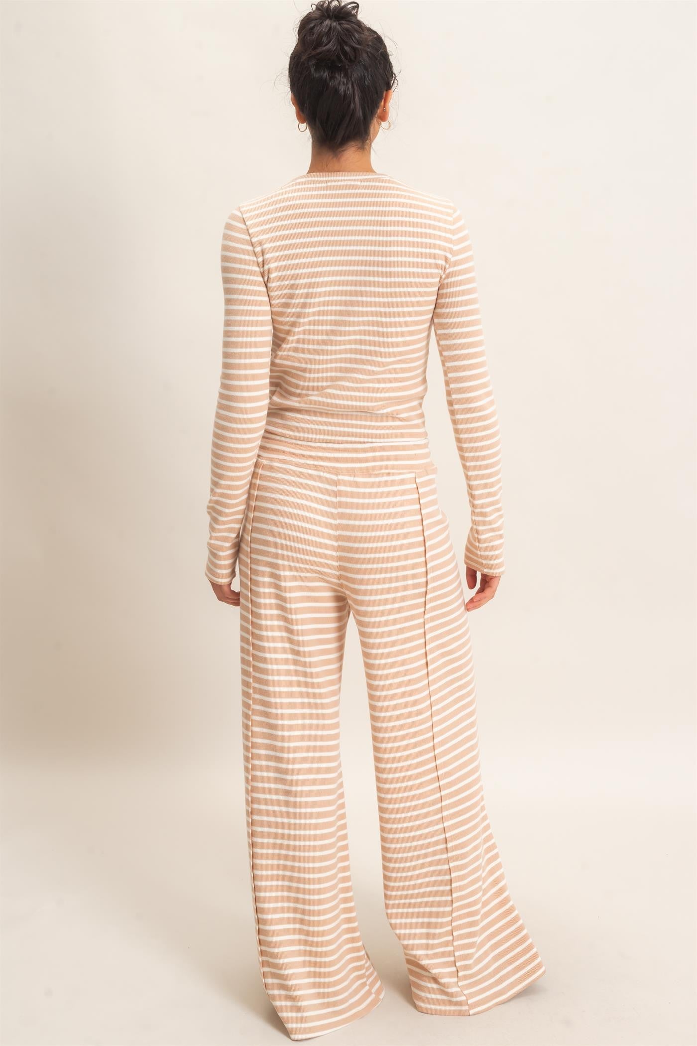 Sand Striped Waffle Knit Top & Pant Set