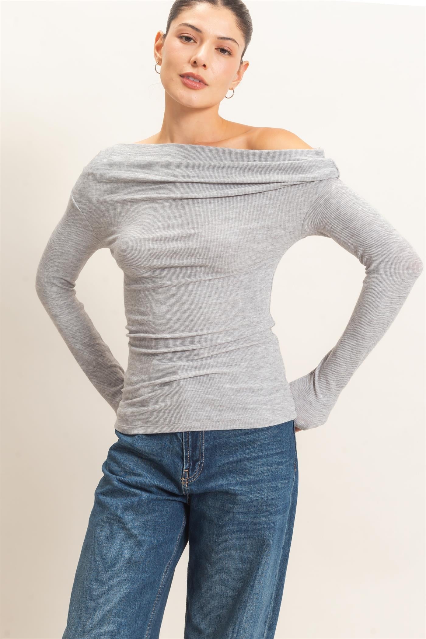 Asymmetrical Off the Shoulder Knit Top