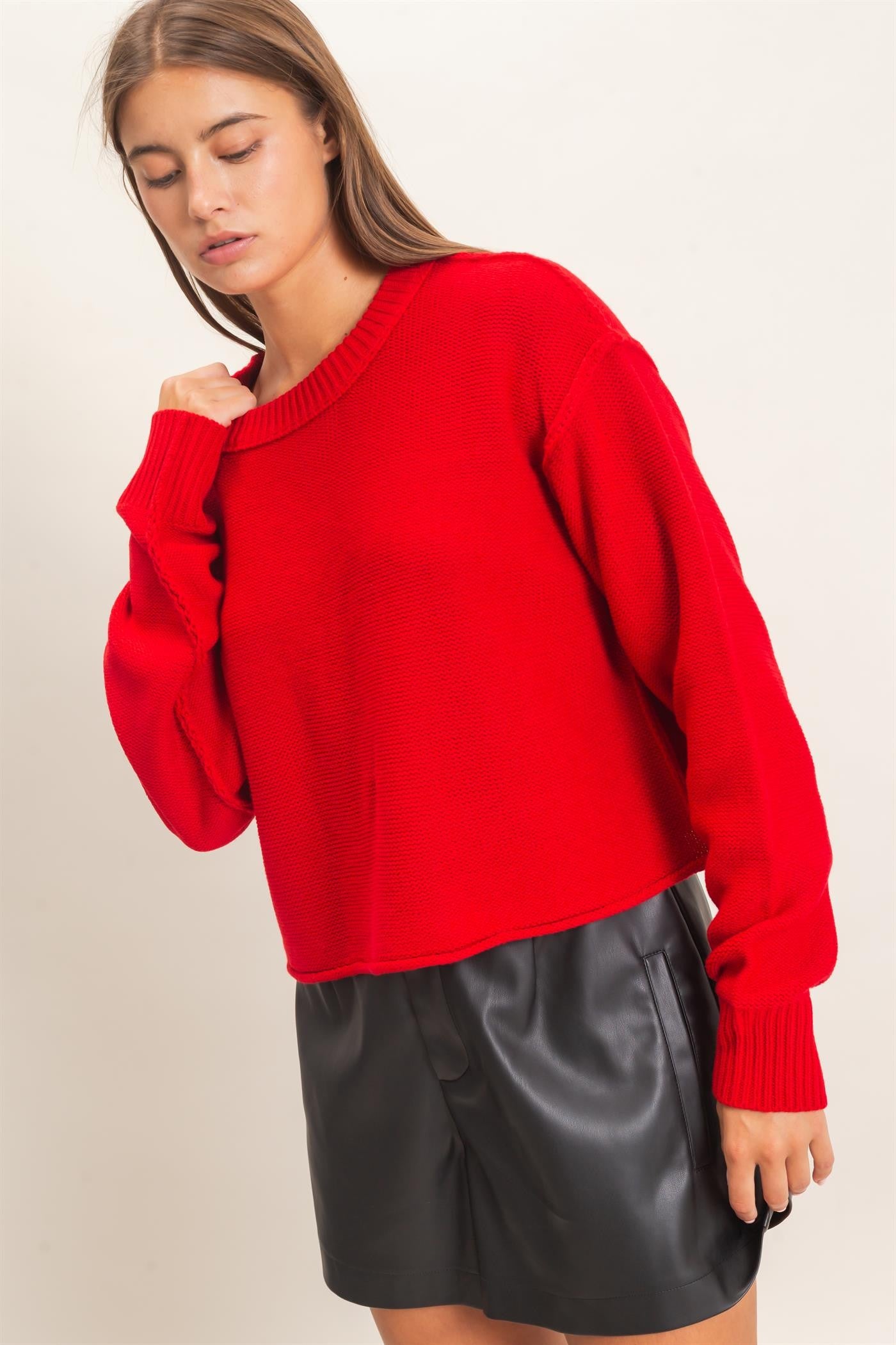 Seam Detail Oversized Sweater- Red