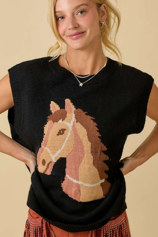 Oversized Sleeveless Horse Sweater