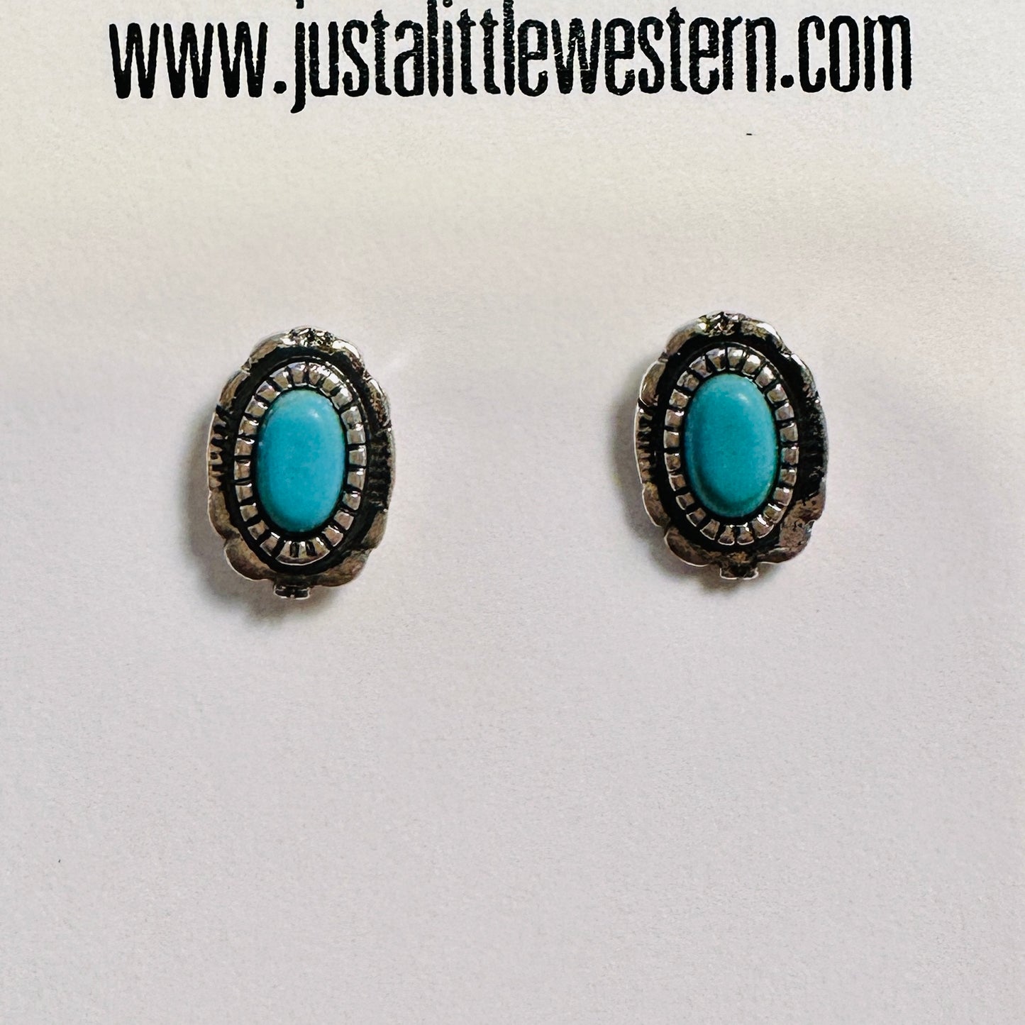 Tiny Oval Framed Turquoise Studs
