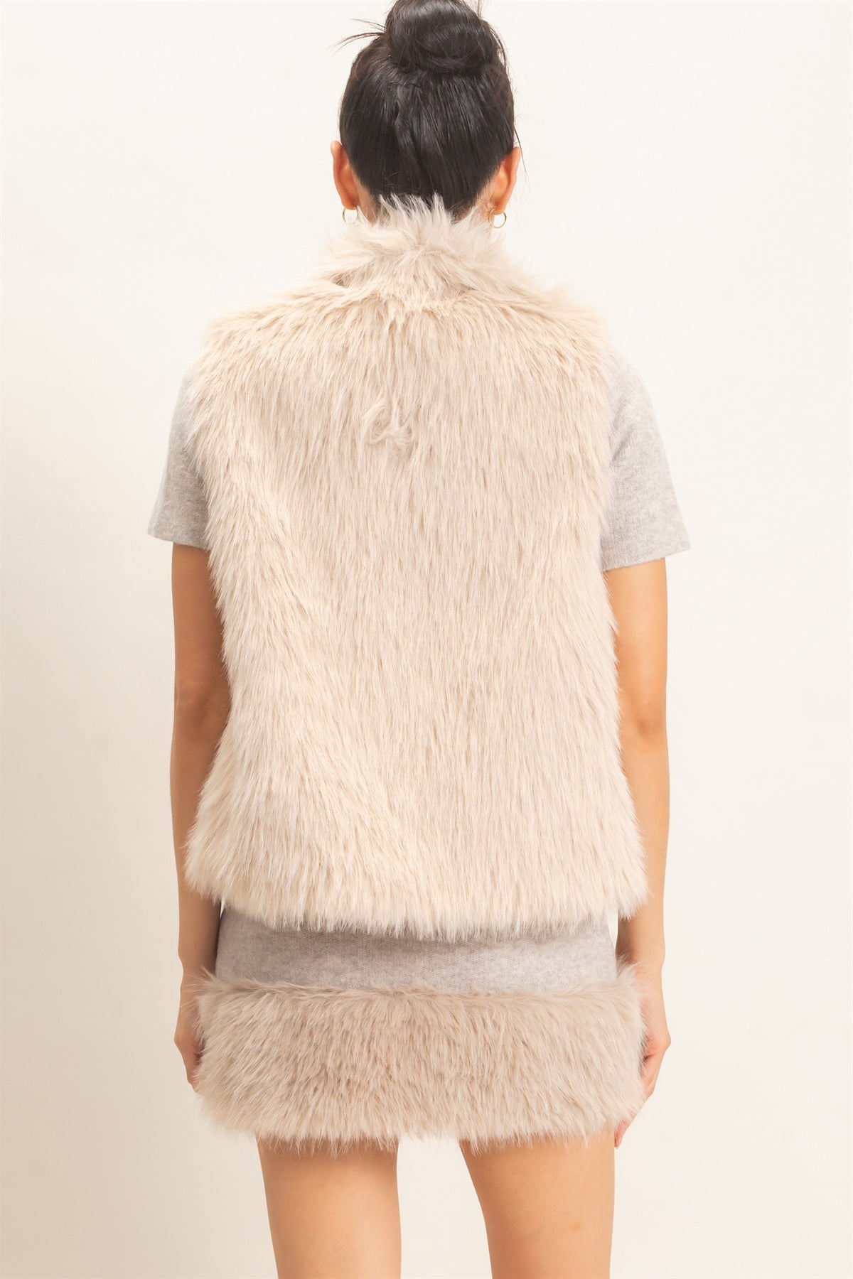 Faux Fur Zip-up Outerwear Vest- Taupe