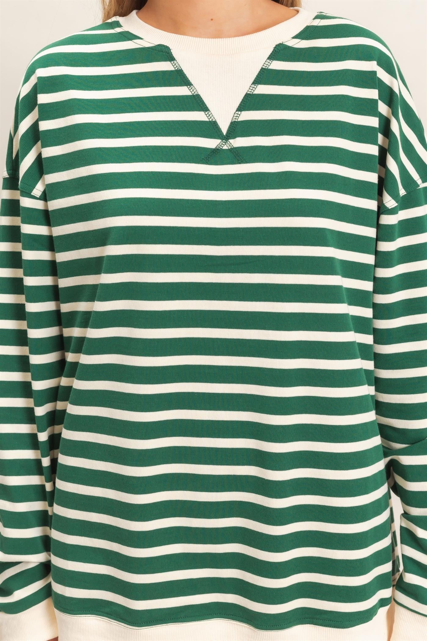 Green Striped Long Sleeve Pullover