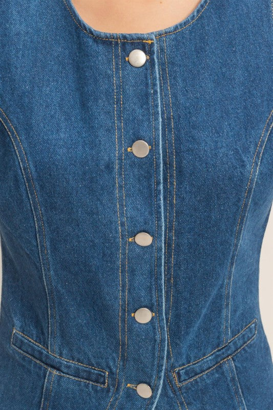 Button Front Denim Vest