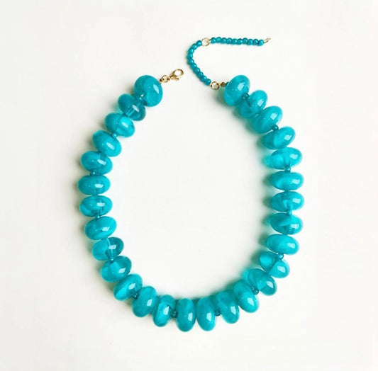 Chunky Acrylic Beaded Necklace- Turquoise
