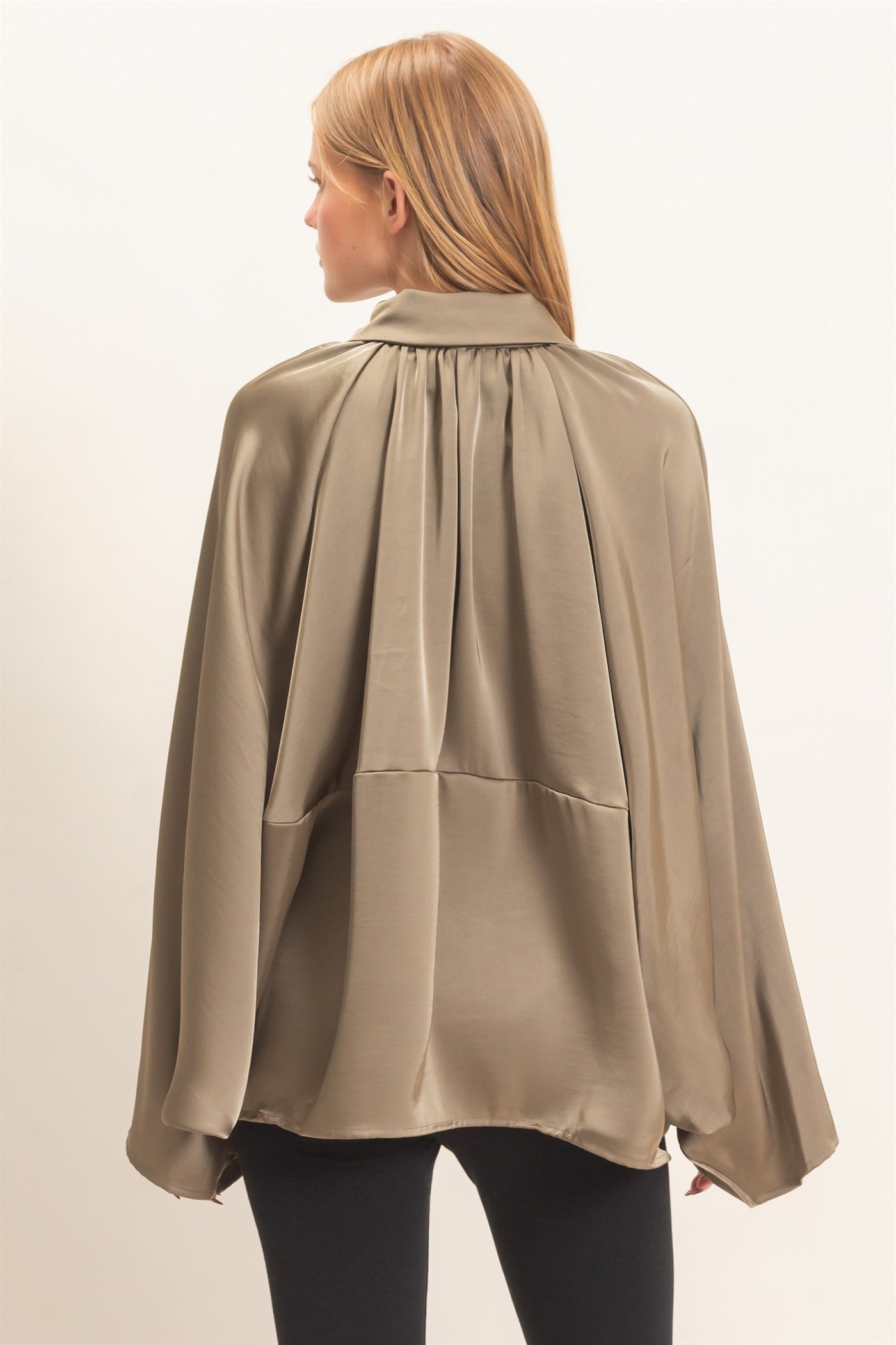 Dark Olive Satin Ballon Jacket