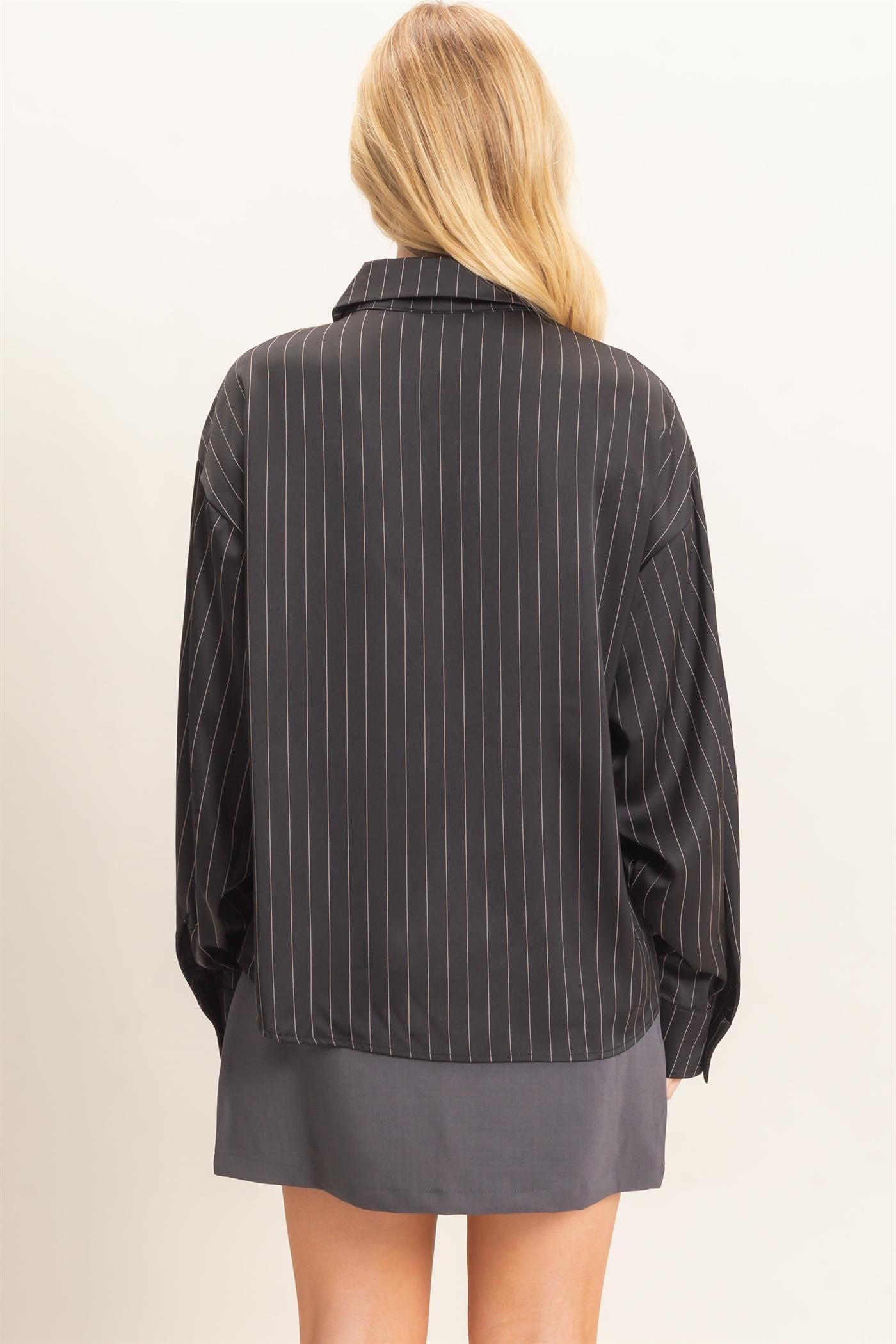 Black Pinstripe Button Up Top & Pant Set
