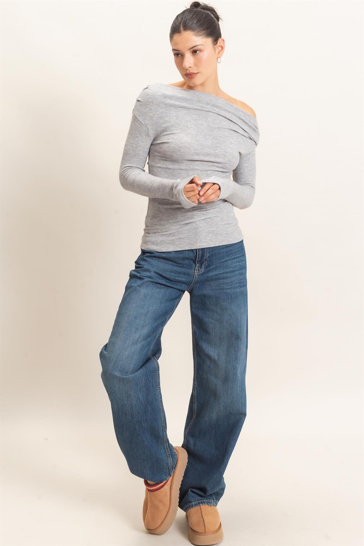 Asymmetrical Off the Shoulder Knit Top