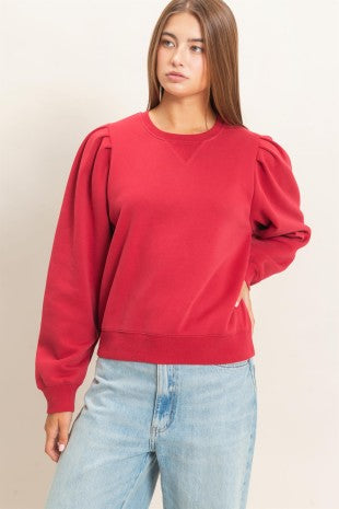 Puff Sleeve Cew Neck Sweatshirt