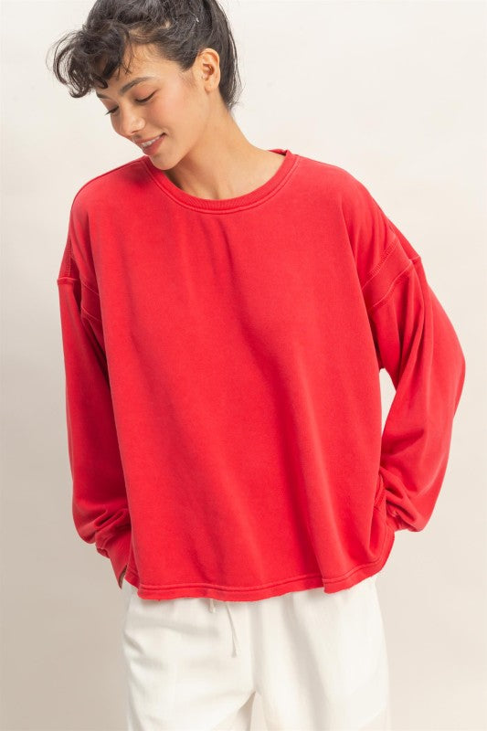 Cross Detail Open Back Sweatshirt- Red