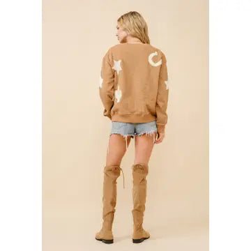 Tan Western Textured Patchwork Sweatshirt