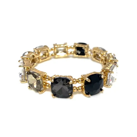 Black Multi Cushion Cut Crystal Stretch Bracelet