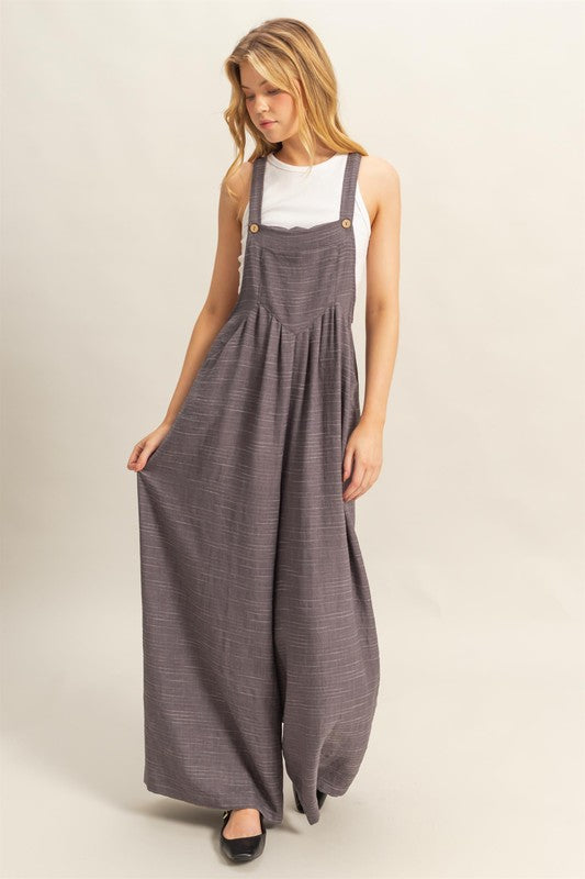 Charcoal Pleated Wide Leg Jumpsuit