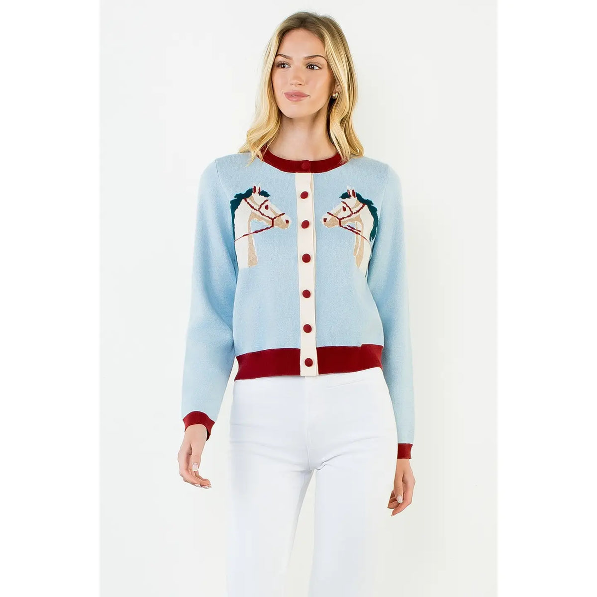 Lt Blue Double Horse Knit Cardigan