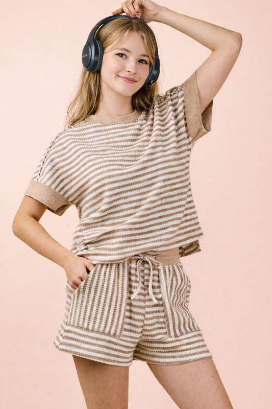 Striped Comfy Knit Short Set