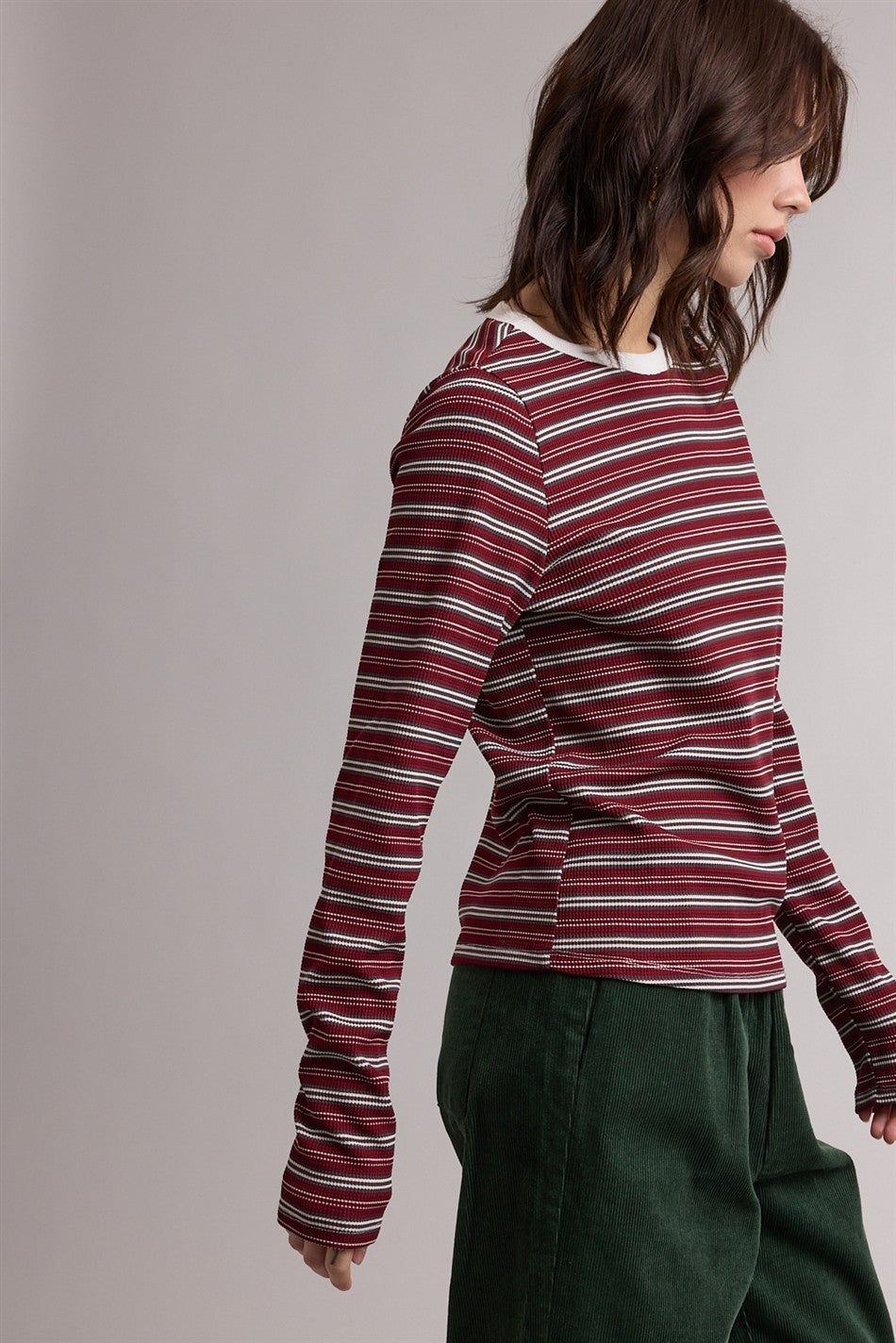 Burgundy Contrasting Striped Knit Top