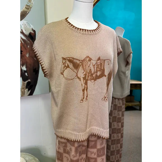 Cowpony Short Sleeve Sweater Vest
