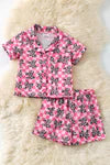 Girls Cow Print & Bows PJ Shorts Set