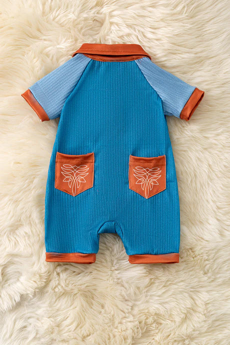 Infant Boys Ribbed Blue Romper with Pockets