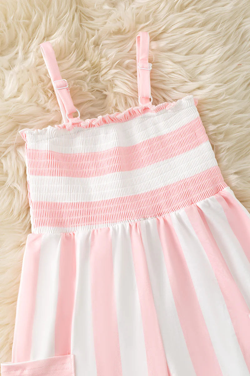Girls Pink & White Striped Wide Leg Jumpsuit