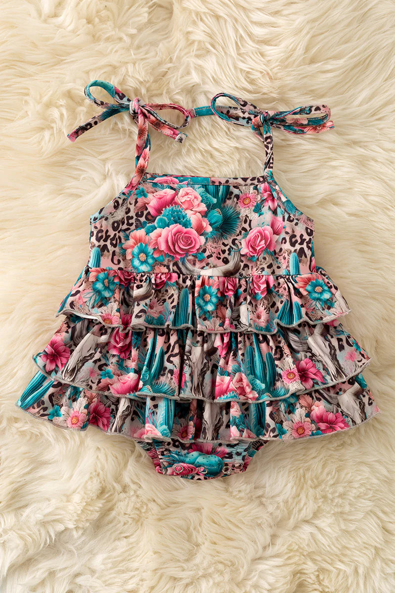 Infant Girls Floral & Bull Skull Printer Bodysuit