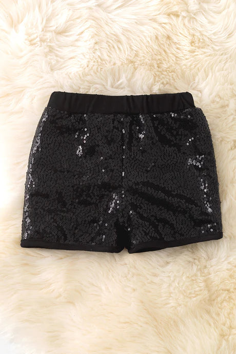 Girls Black Front Sequin Shorts