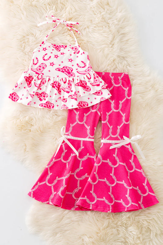 Girls Horseshoe Halter Top & Bell Bottoms Set