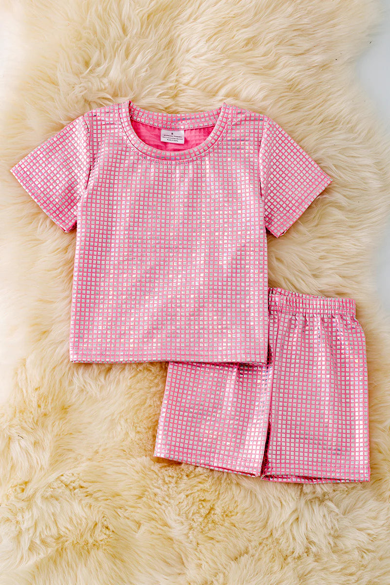 Girls Pink Sparkly Short Set