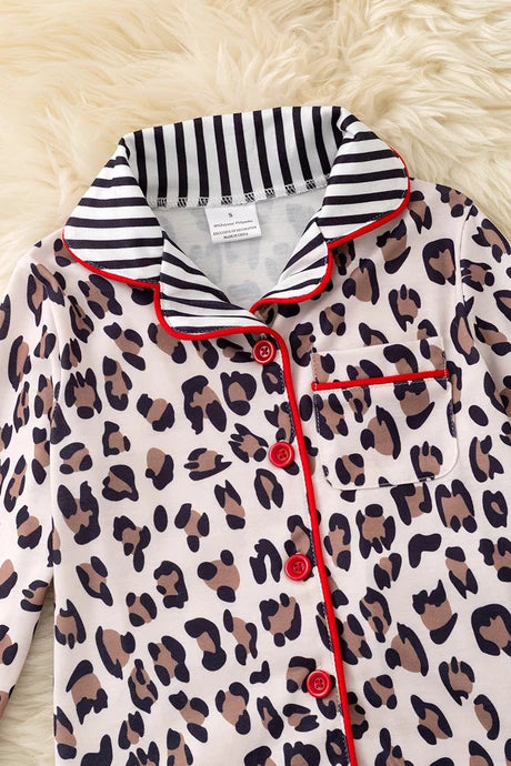 Girls Leopard & Striped Printed Pajamas