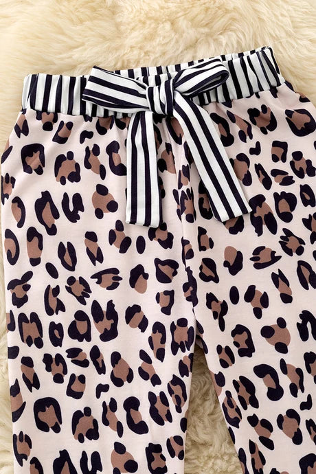 Girls Leopard & Striped Printed Pajamas