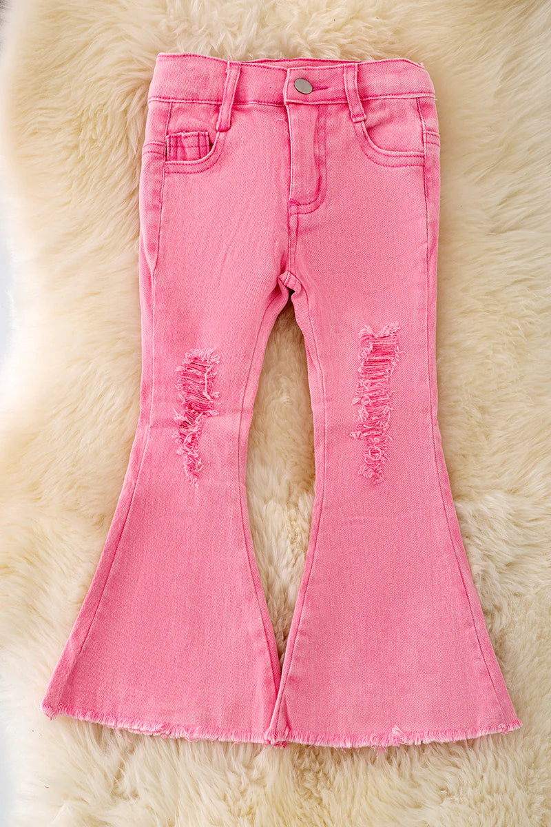 Girls Pink Bootcut Denim Jeans