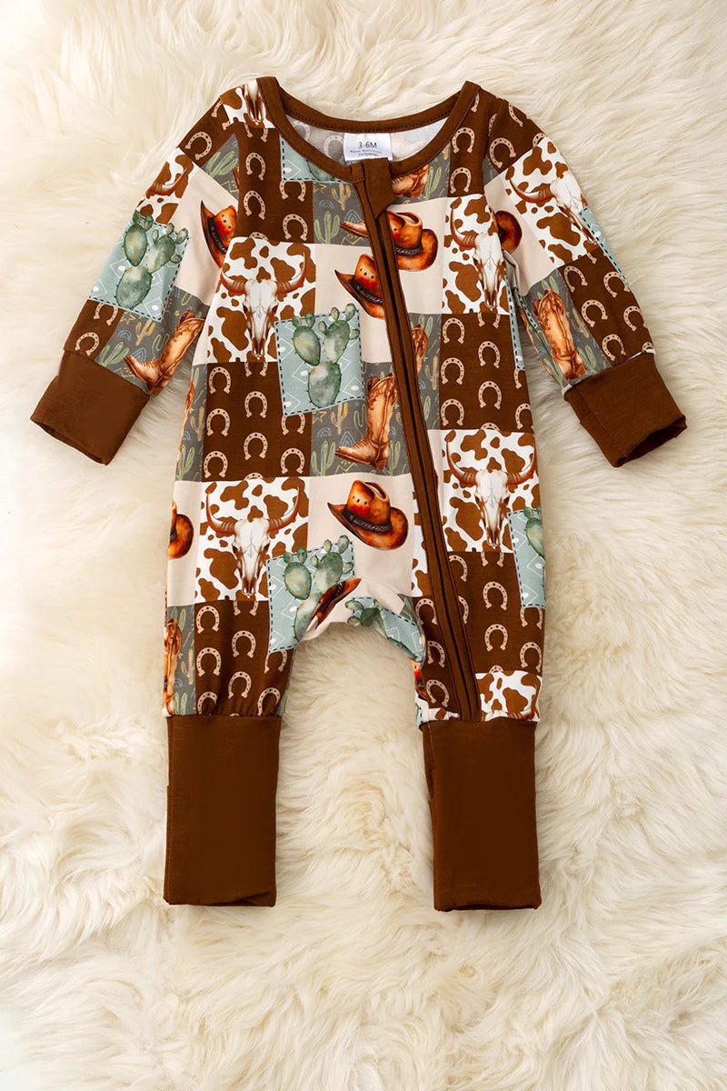 Boys Bamboo Western Print Footie