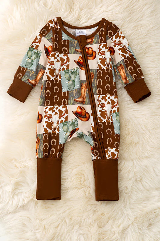 Boys Bamboo Western Print Footie