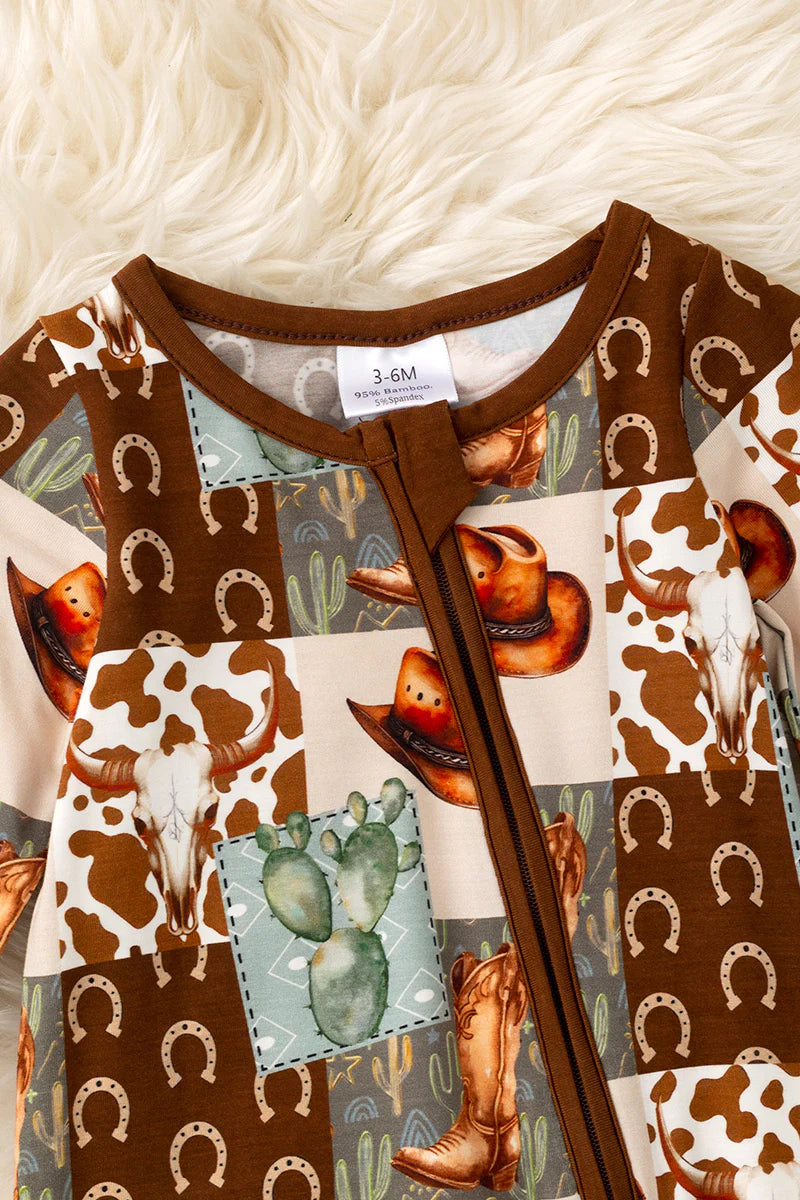 Boys Bamboo Western Print Footie
