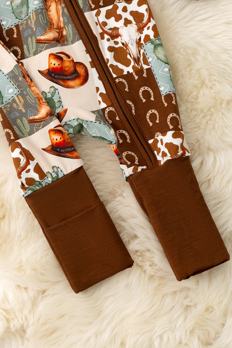 Boys Bamboo Western Print Footie