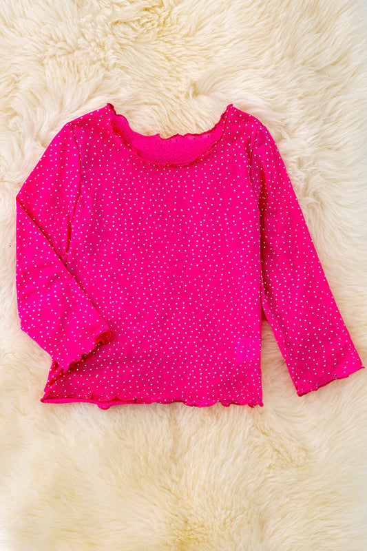 Girls Hot Pink Mesh & Rhinestone Top