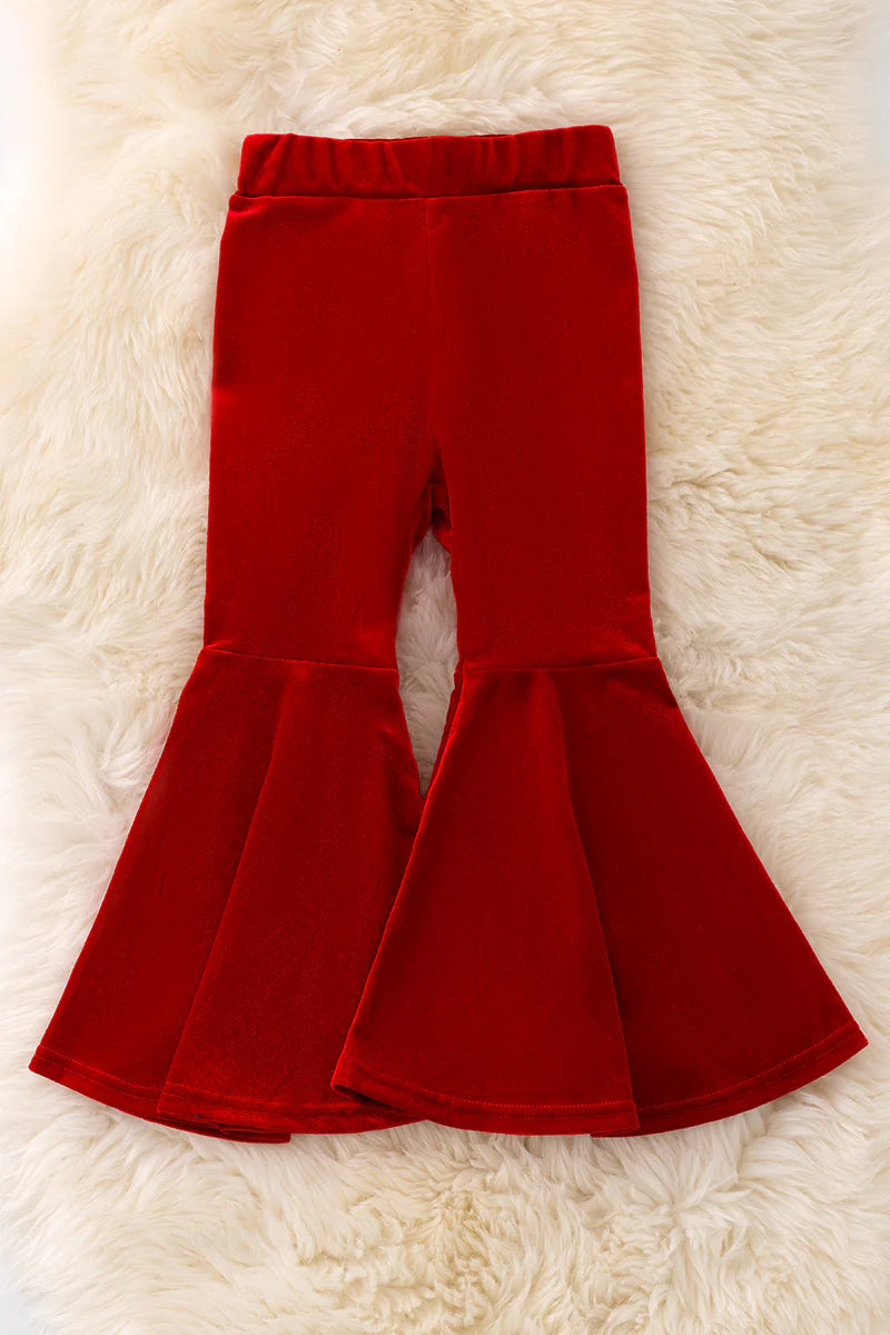 Girls Red Faux Velvet Bell Bottoms