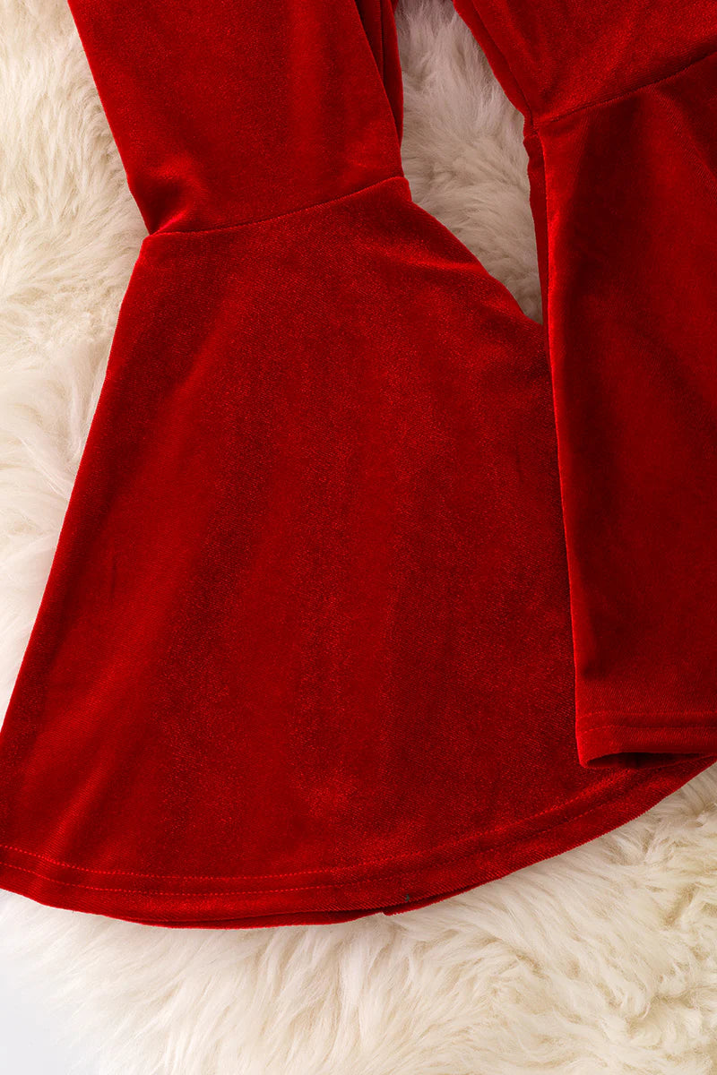 Girls Red Faux Velvet Bell Bottoms