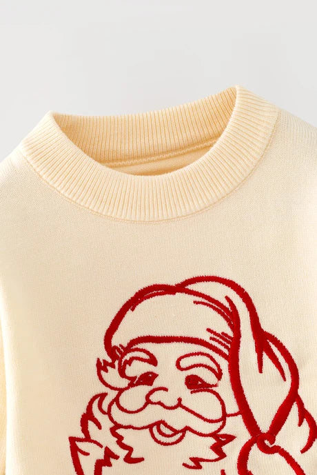 Girls Ivory Santa Embroidered Sweater
