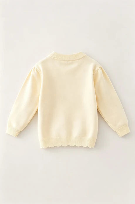 Girls Ivory Santa Embroidered Sweater