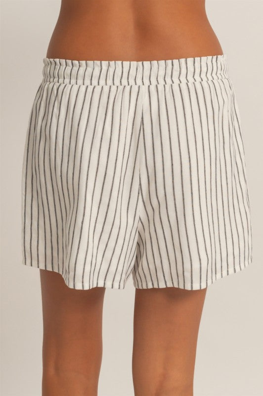 Striped Drawstring Shorts- Black