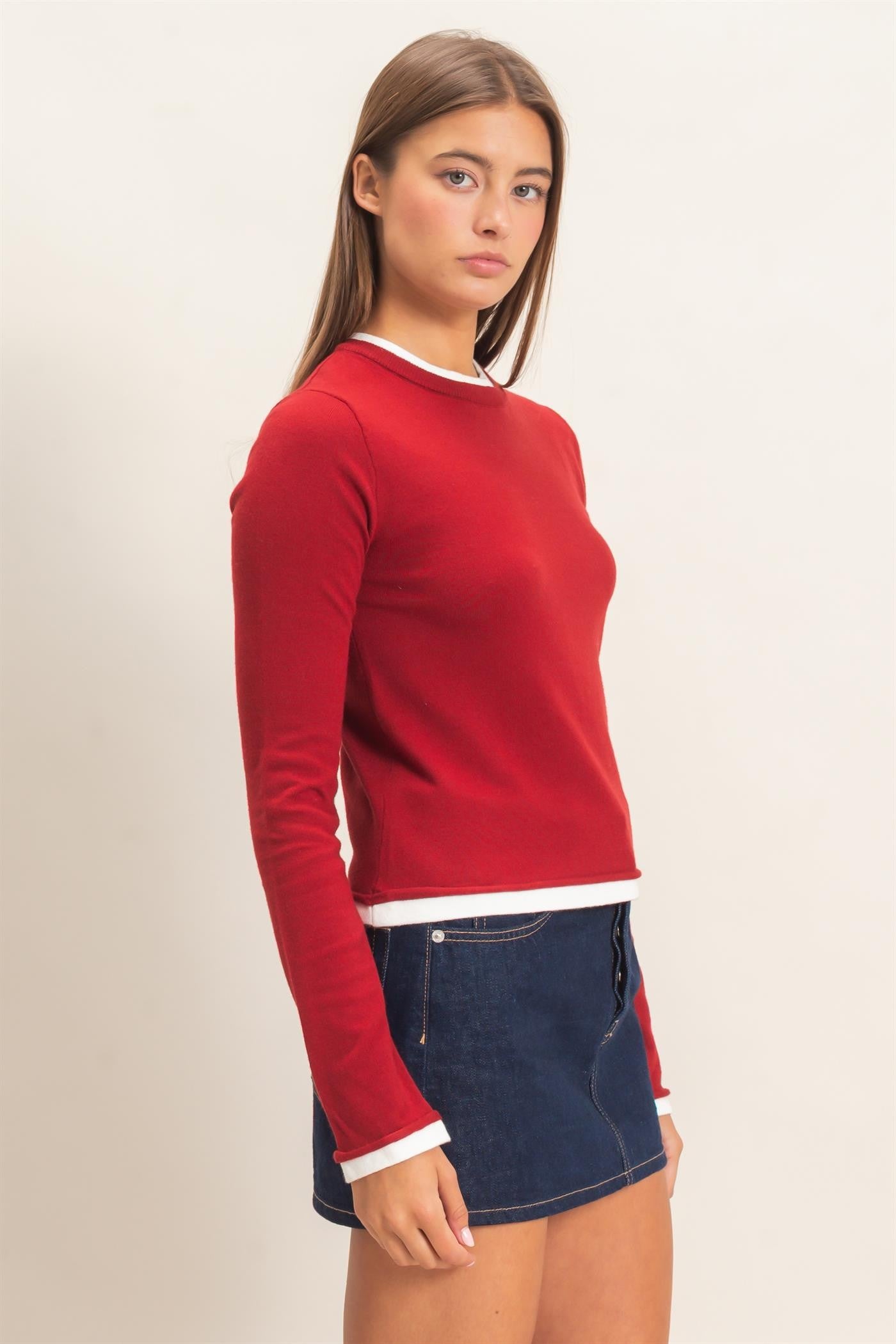 Layered Effect Long Sleeve Knit top