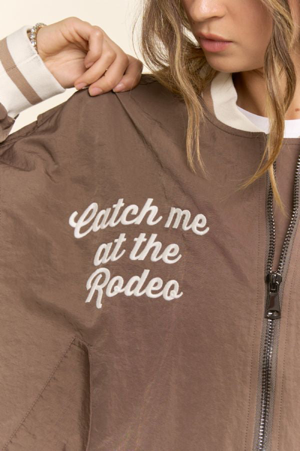 Retro Rodeo Embroidered Bomber Jacket- Mocha