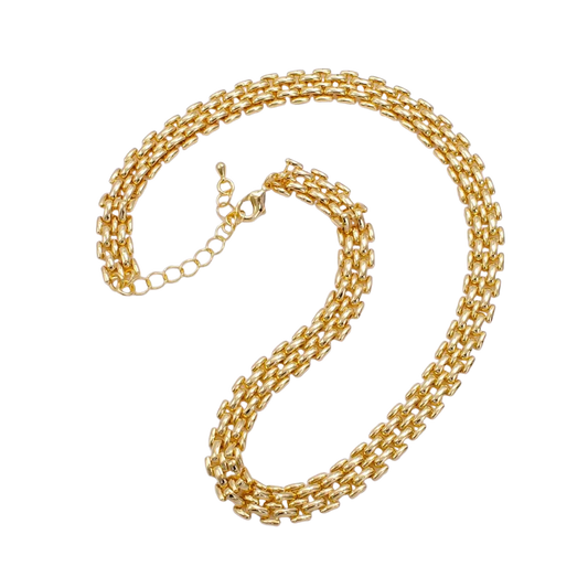 Gold 9mm Double Panther Chain 16 Inch Choker Necklace