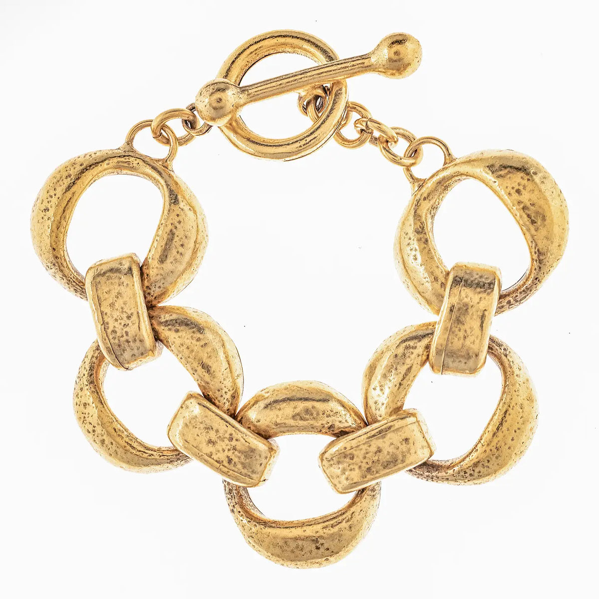 Yochi Gold Chunky Hammered Link Toggle Bracelet